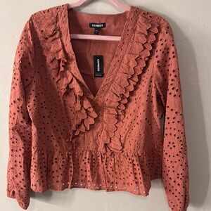 Express Orange Ruffled Peplum Blouse